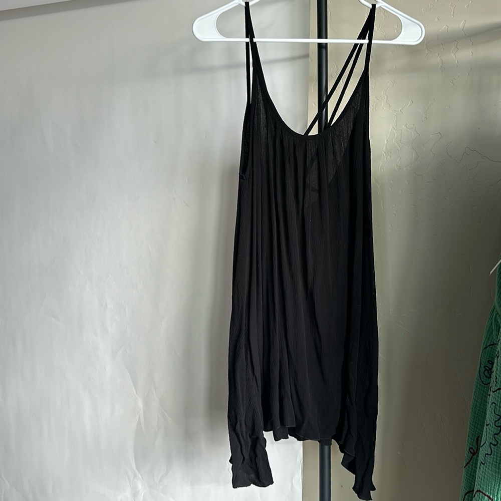 ELAN Black Gauze Strappy Back Swimsuit Coverup Mini Dress • Size S